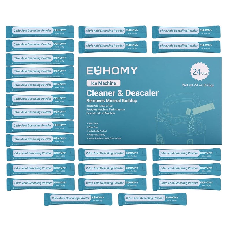 EUHOMY Ice Maker Cleaner & Descaler | 24 Use & Individually Packed | Ice Machine Cleaner with Organic Citric Acid Descaling Powder, Ideal for All Brands - Image 1